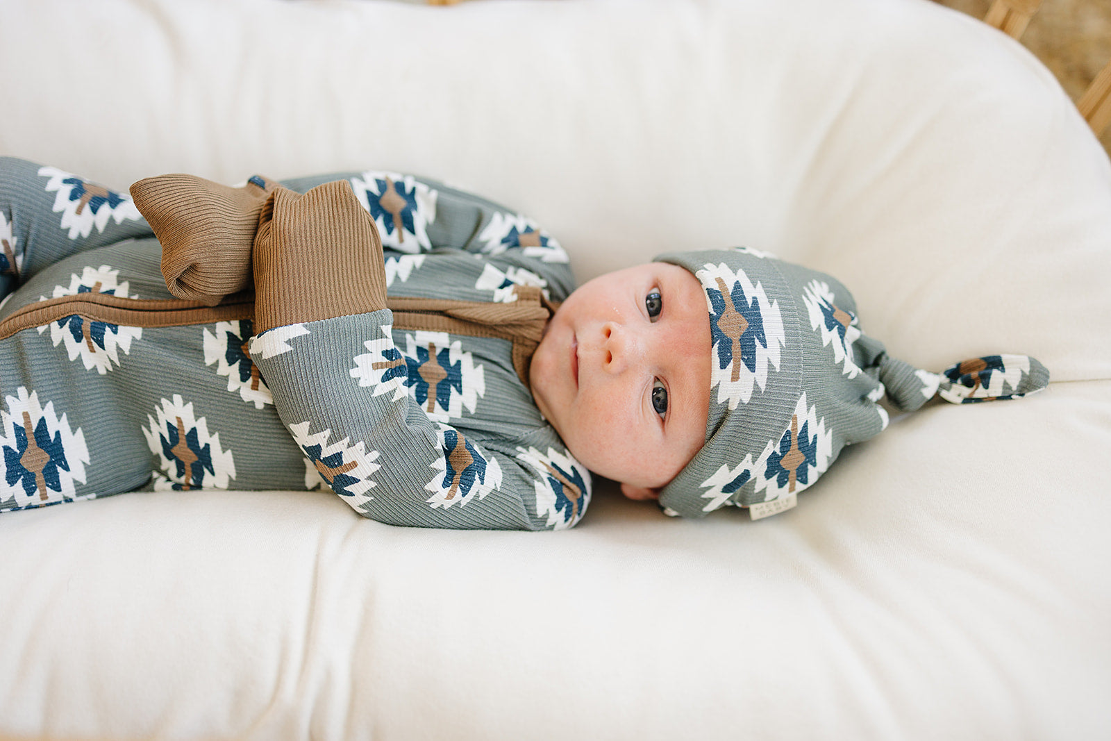 Southwest Aztec Ribbed Bamboo Newborn Knot Hat - BIG FRENCHIES