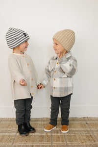 Grey & White Stripe Chunky Knit Beanie - BIG FRENCHIES