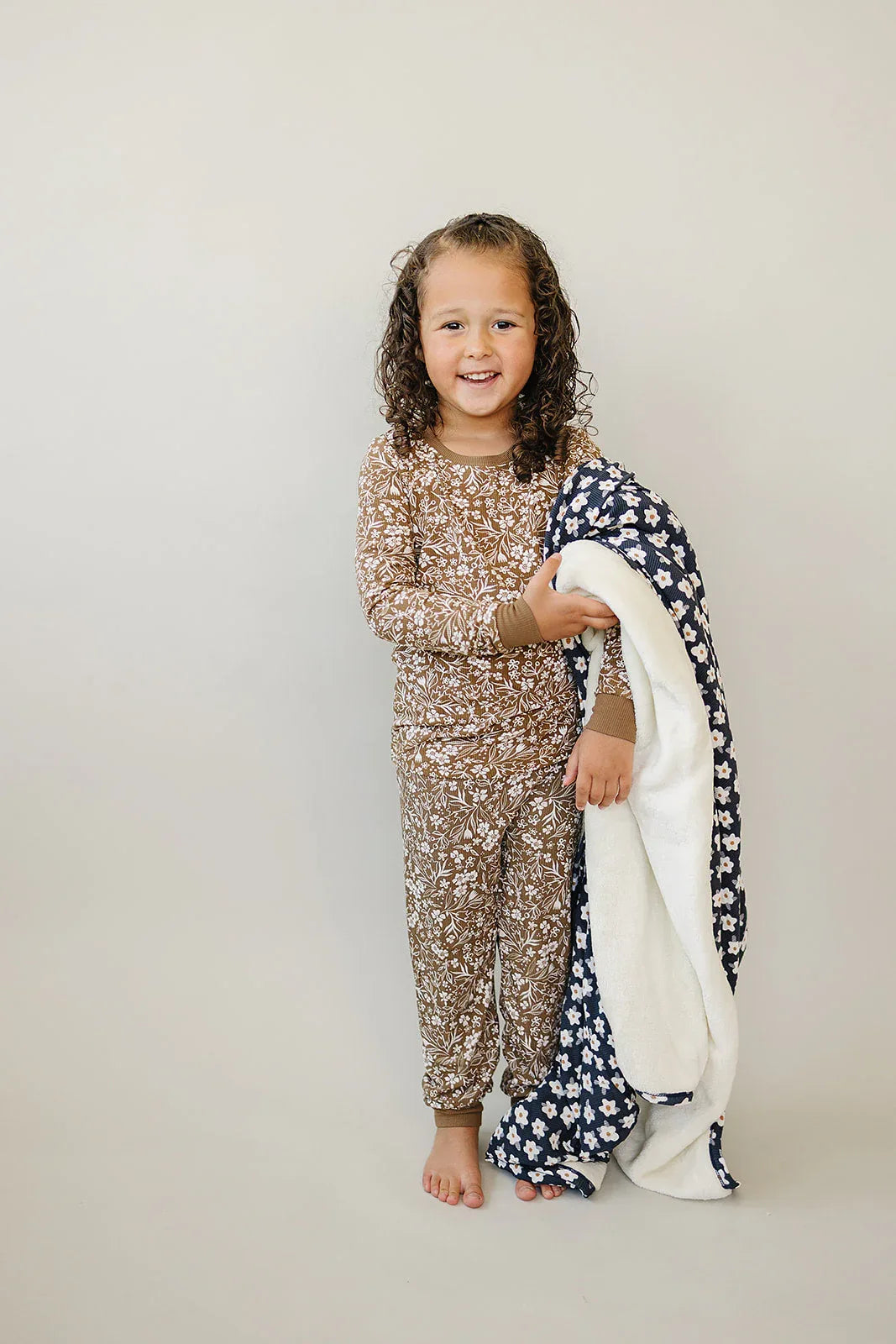 Brown Floral Ribbed Bamboo Cozy Set - BIG FRENCHIES