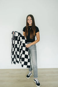 Black + White Checkered Plush Blanket - BIG FRENCHIES