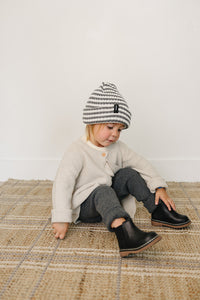 Grey & White Stripe Chunky Knit Beanie - BIG FRENCHIES