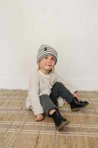 Grey & White Stripe Chunky Knit Beanie - BIG FRENCHIES