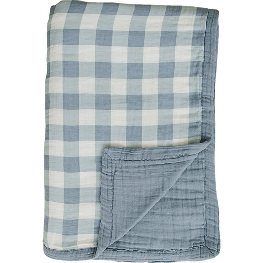 Dusty Blue Gingham Twin Muslin Quilt - BIG FRENCHIES