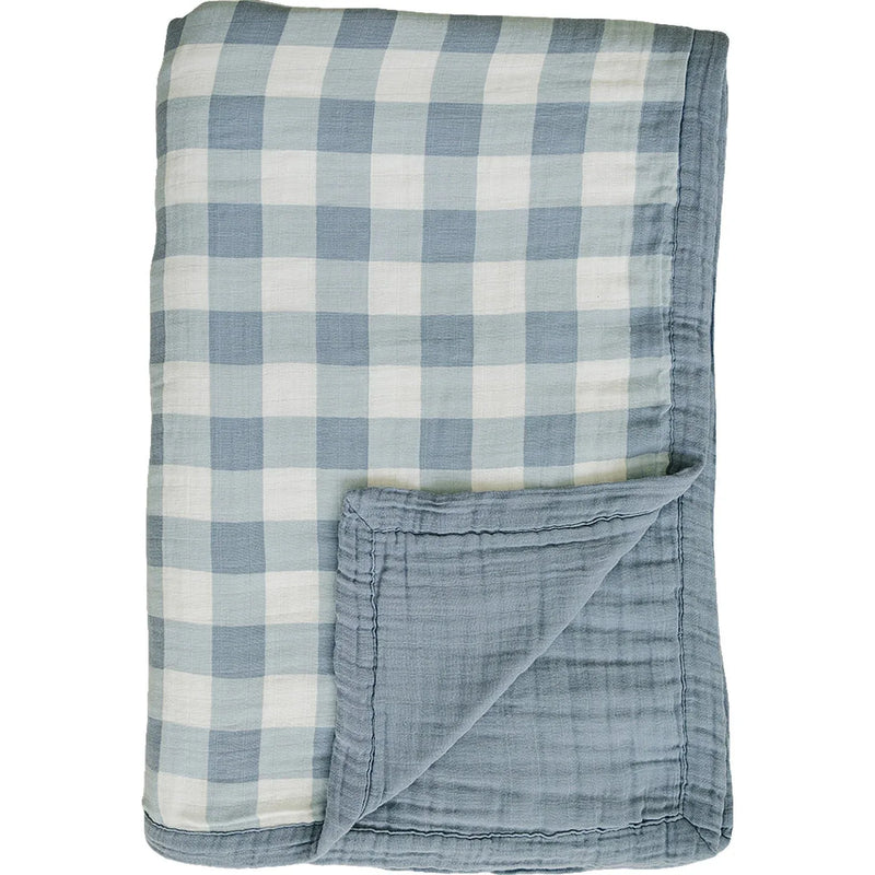Dusty Blue Gingham Twin Muslin Quilt - BIG FRENCHIES