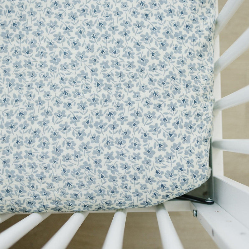 Blue Blossom Muslin Crib Sheet - BIG FRENCHIES