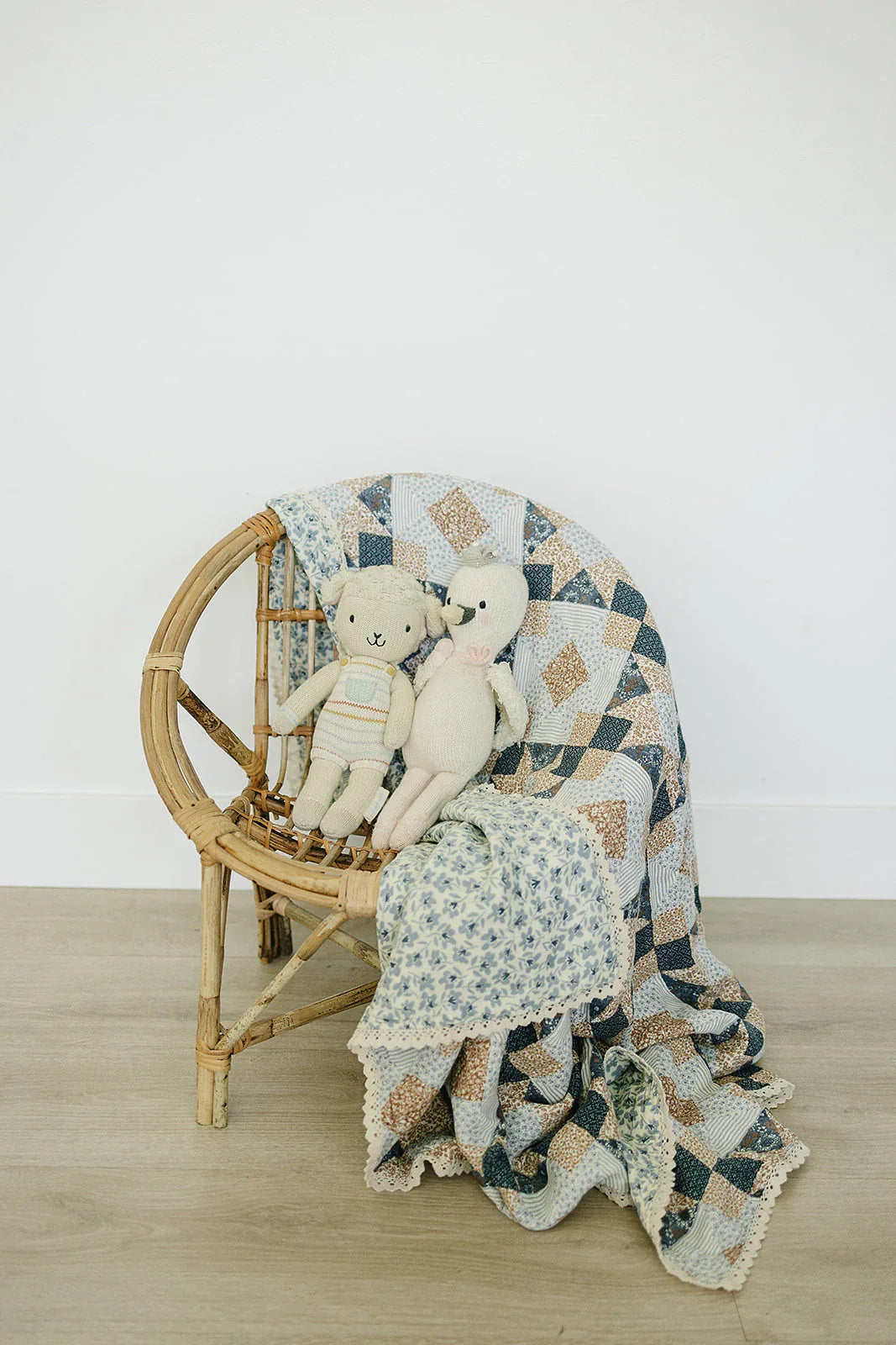 Patchwork Print + Blue Blossom Lace Muslin Quilt - BIG FRENCHIES