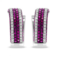 18K White Gold 1 7/8 Cttw Diamond and 1mm Round Red Ruby Open Swish Hoop Earrings (F-G Color, VS1-VS2 Clarity)