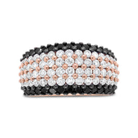 18K Rose Gold 2 1/5 Cttw Black and White Diamond 6 Row Band Ring (F-G and Black Color, VS1-VS2 Clarity) - Ring Size 7