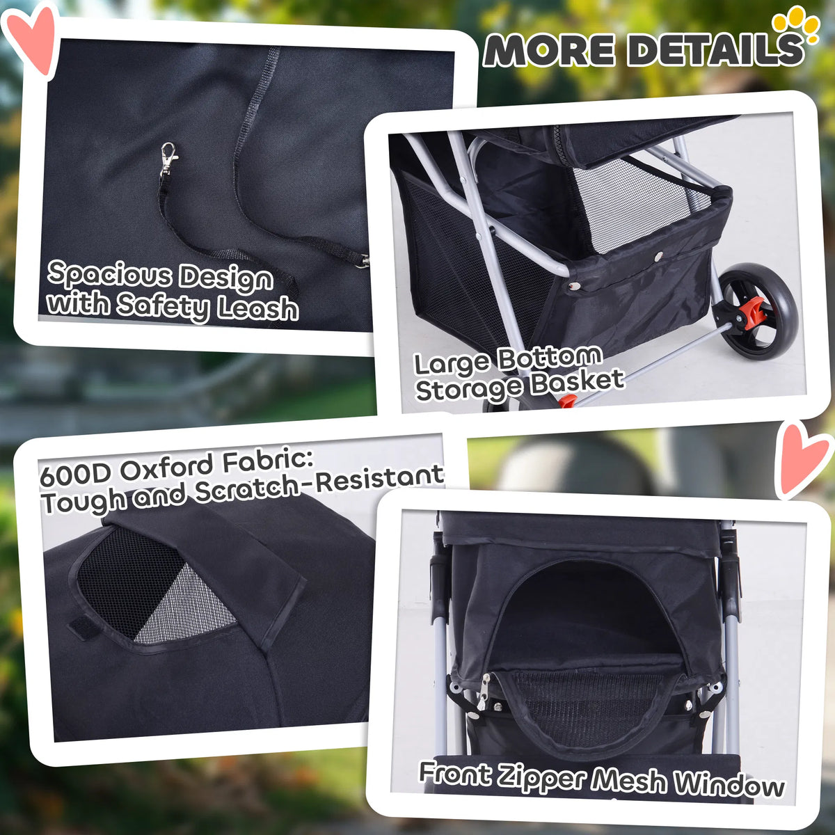 Dog Stroller, One-click Folding Pet Stroller with Cup Holder, 4 Wheels Travel Carrier w/ Brakes, 360° Swiveling Front Wh