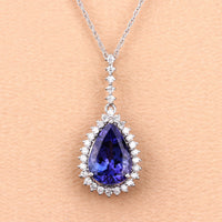 3.05 Carat Genuine Tanzanite and White Diamond 14K White Gold Pendant