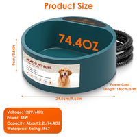 1Pc Heated Water Bowl For Dog Cat 74.4OZ Heating Water Dish IP67 Waterproof Thermal Water Bowl Heated Pet Bowl Dog Cat W