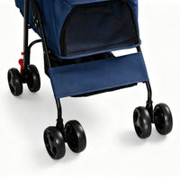 Foldable Pet Stroller for Small Dogs and Cats Under 28 lbs with Multi-Functional Tray, 2 Safety Leashes, Storage Basket 