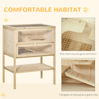 3-Tier Wooden Hamster Cage Mice and Rat Cage Small Animals Hutch with Openable Top, Front Door, Shelf, Natural Wood