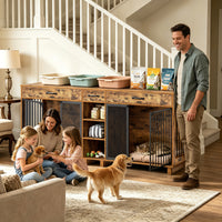 Large Wooden Dog Crate Furniture, Multi-Functional Pet Cage Cabinet with Storage