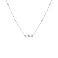 10K White Gold Bezel Set Princess Diamond 3 Stone Kite Shape and Station Necklace (H-I Color, SI2-I1 Clarity) - 18" Inches