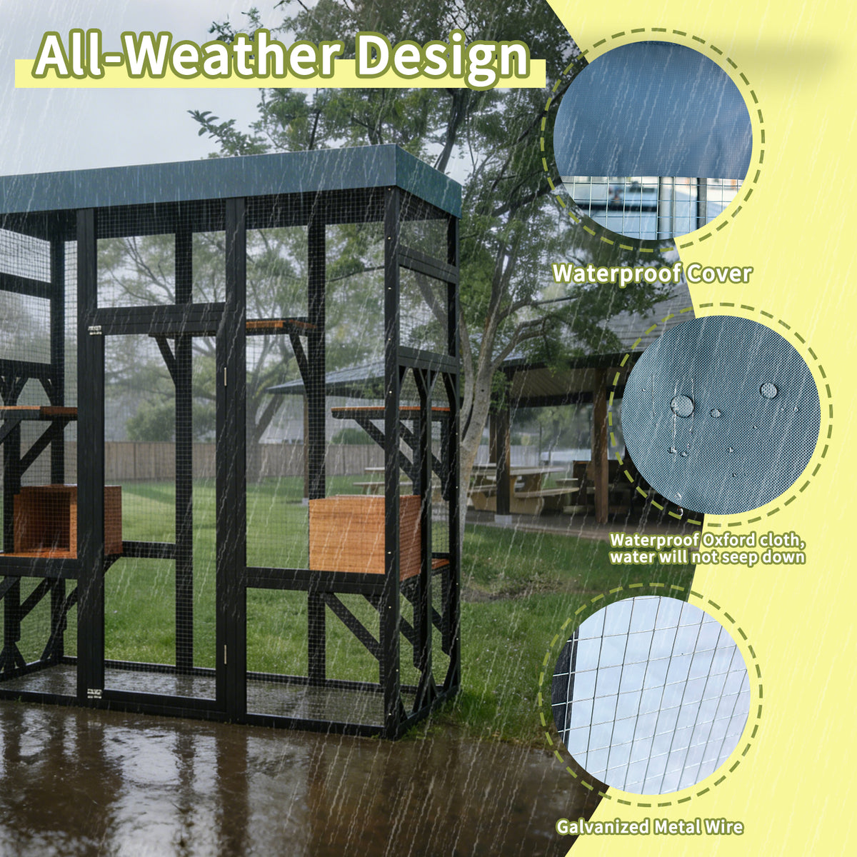 Large Outdoor Cat Enclosure Catio with 5 Platforms & 2 Napping Houses, Secure Metal Wire, Easy Assembly for Indoor & Out