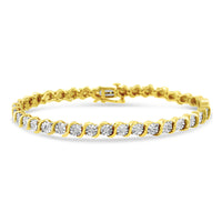 14K Rose Gold Plated .925 Sterling Silver 1/4 Cttw Diamond Round Miracle Plate and "S" Link Tennis Bracelet (I-J Color, I2- I3 Clarity) - 7"