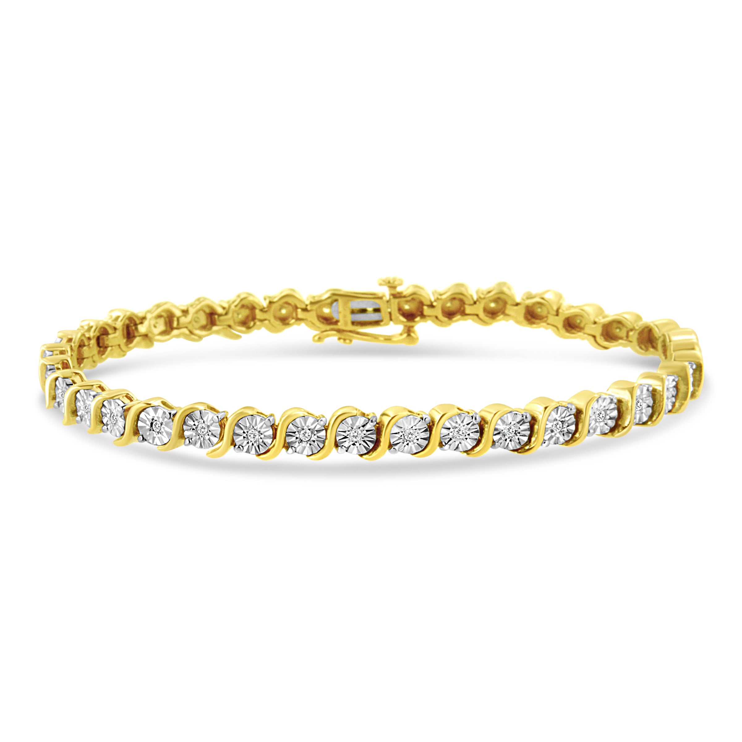 14K Rose Gold Plated .925 Sterling Silver 1/4 Cttw Diamond Round Miracle Plate and "S" Link Tennis Bracelet (I-J Color, I2- I3 Clarity) - 7"