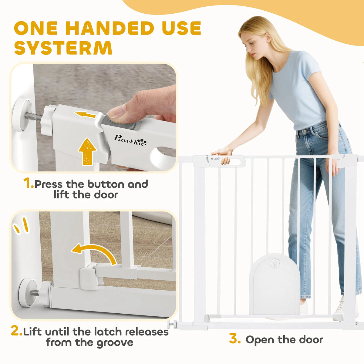 30"-41" Extra Wide Pet Gate Barrier with Small Door, 30"H Dog Gate with Safety Gate Barrier, Stair Pressure Fit, White