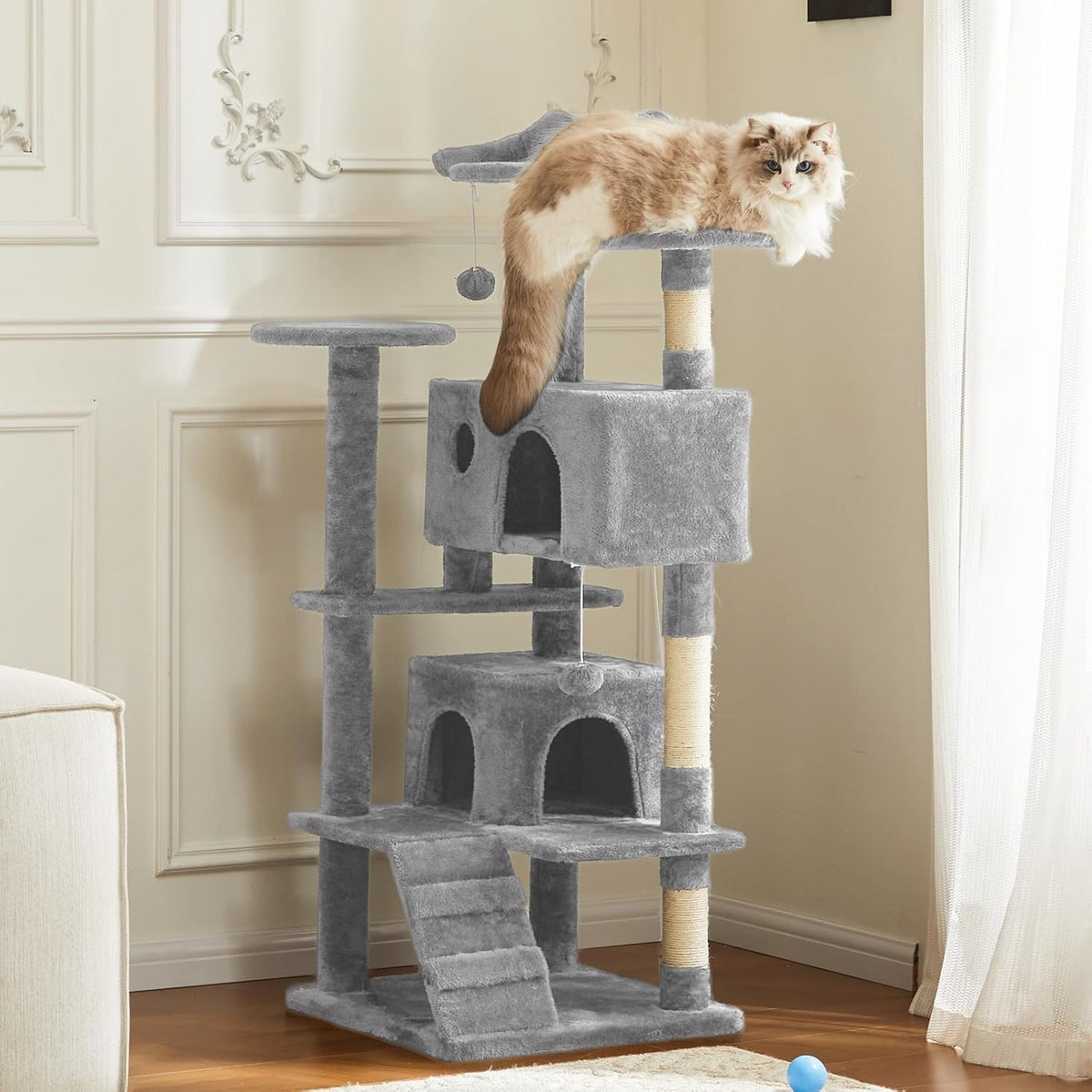 54 -Cat Tree Tower - Multi-level With Sisal Grab Post, Indoor Apartment With Ladder, Plush Toys, Rest And Play