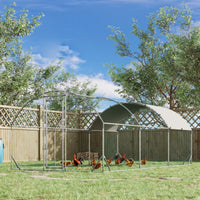 Large Chicken Coop Metal Chicken Run With Waterproof And Anti-UV Cover, Dome Shaped Walk-in Fence Cage Hen House For Out