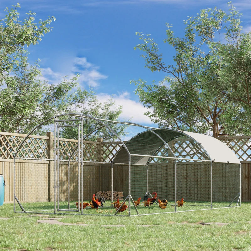 Large Chicken Coop Metal Chicken Run With Waterproof And Anti-UV Cover, Dome Shaped Walk-in Fence Cage Hen House For Out