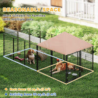 Large Outdoor Dog Kennel With Rotating & Adjustable Height Bowls, Waterproof & UV-Resistant Canopy, 11.3 X 4.7 X 5.1