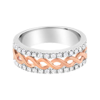10K White and Rose Gold 1/3 Cttw Diamond Split Shank and Infinity Ribbon Band Ring (I-J Color, I1-I2 Clarity) - Size 6