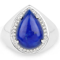 5.52 Carat Genuine Lapis and White Zircon .925 Sterling Silver Ring