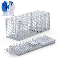 Live Animal Trap Cage 37x14x15in Folding Catch And Release Humane Cat Trap Galvanized Iron For Raccoons Foxes Coyotes St