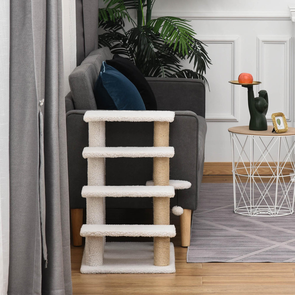 4 Levels Cat Steps with Scratching Posts for High Bed, Sofa, White