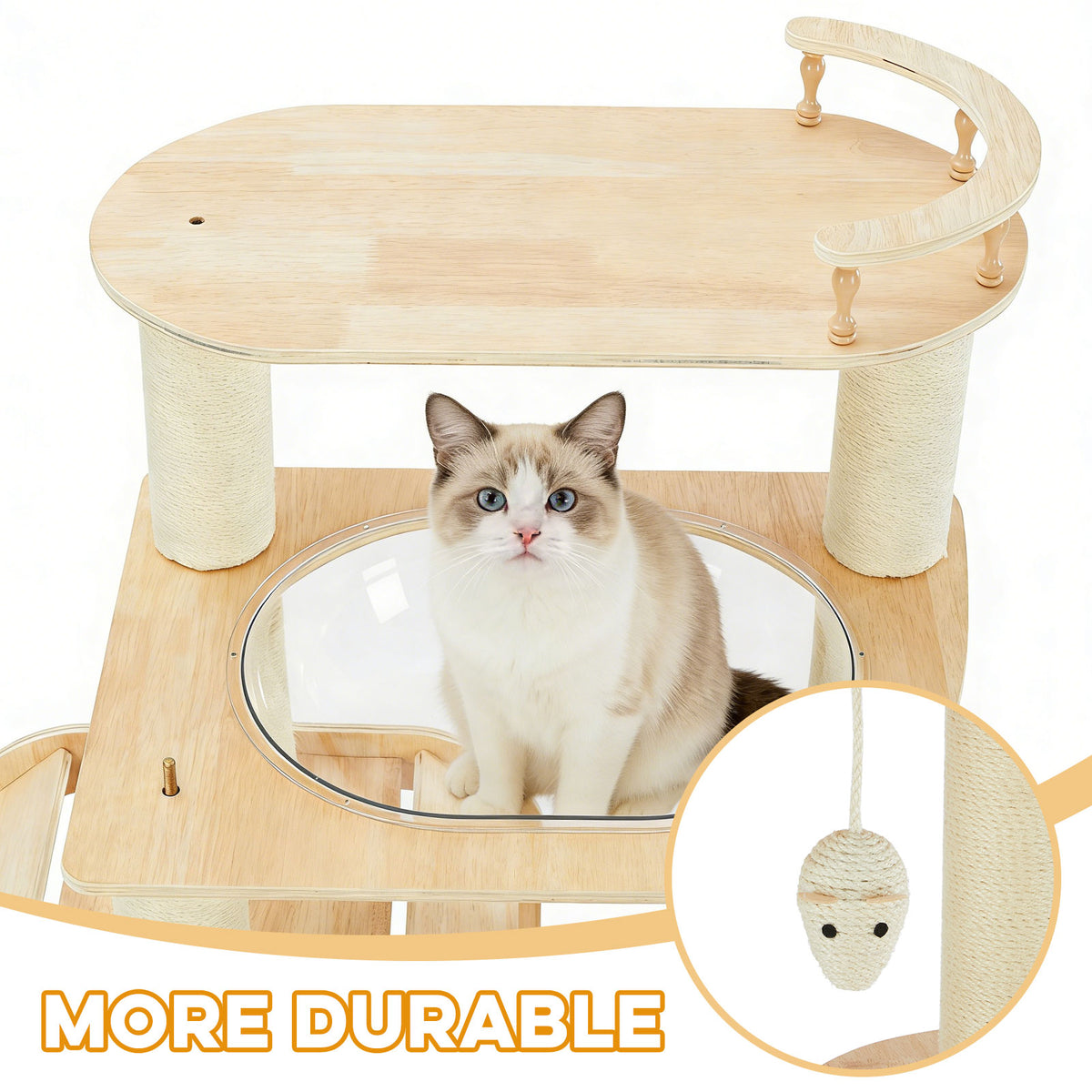 Modern Heavy-Duty No-Drill Cat Tree-Solid Wood Multi-Story Board, 4-Story Multi-Column Cat Tower, 57.9in For Multi-Cat H