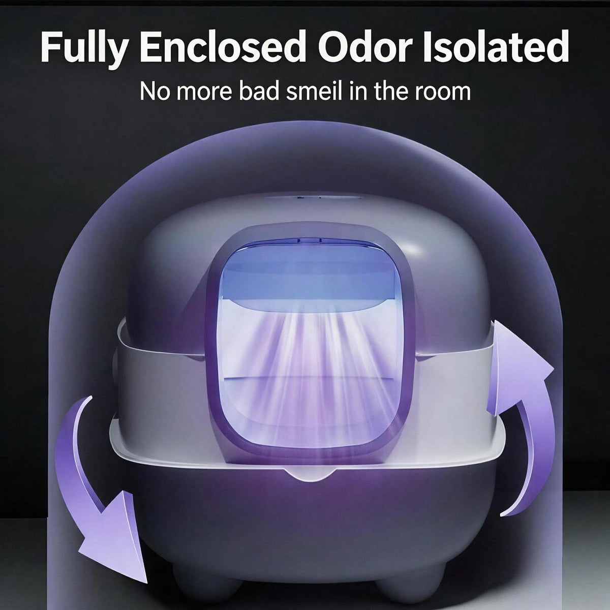 Fully Enclosed Cat Litter Box With UV Sterilization Odor Control, Large 56cm Space For Big Cats, Easy Clean 180 Flip Top
