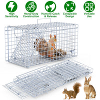 2Pcs 18x8x10In Humane Single Door Live Animal Trap For Spring Summer Collapsible Galvanized Iron Animal Cage Catch And R