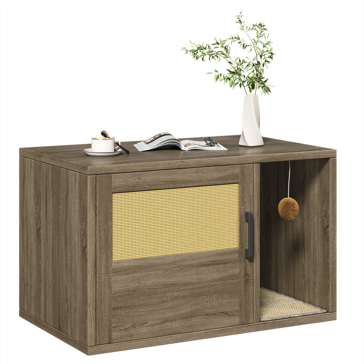 Cat Litter Box Enclosure Furniture Cabinet Odor Control With Scratching Pad Wooden Cat House Side End Table For Living R