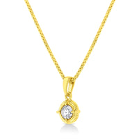 14K Yellow Gold Plated .925 Sterling Silver 1/2 Cttw Brilliant Round Cut Diamond Solitaire Milgrain 18" Pendant Necklace (K-L Color, I2-I3 Clarity)