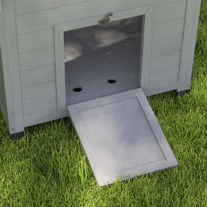 Duck Coop, Wooden Duck House With Openable Roof & Double Doors, Light Gray