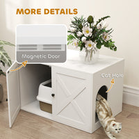 Cat Litter Box Enclosure with Barn Door, Cat Hole, 31.5" x 21" x 20", White