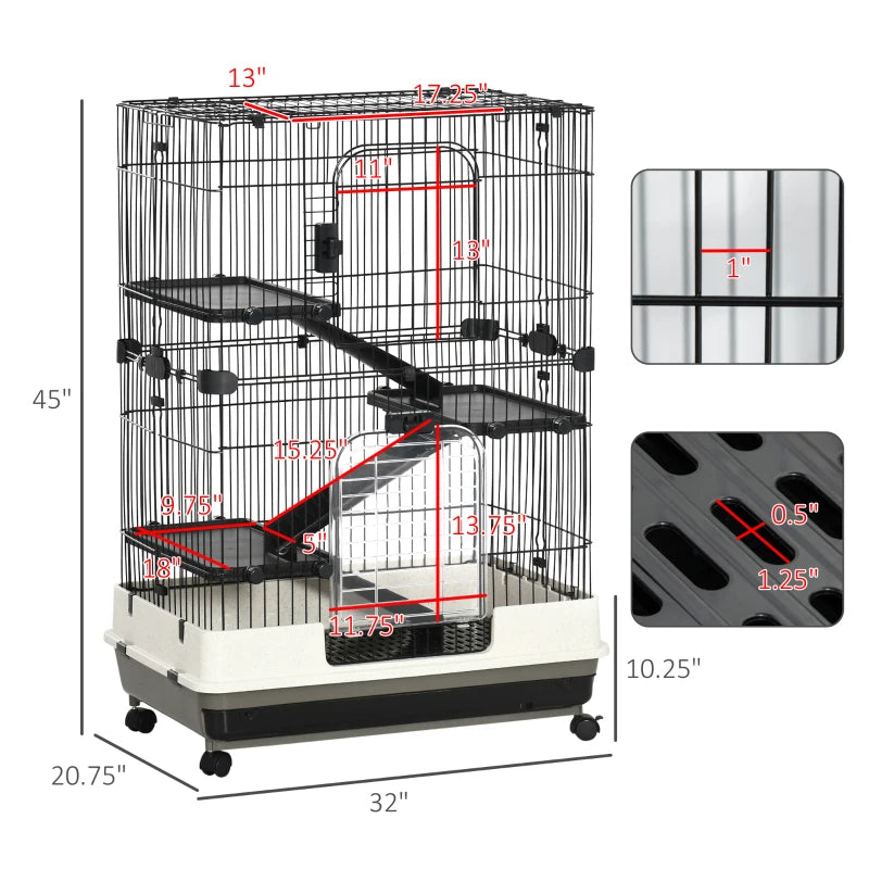 4-Level Small Animal Cage Rabbit Hutch With Universal Lockable Wheels, Slide-out Tray For Bunny, Chinchillas, Ferret, Bl