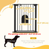 30"-32" Extra Wide Pet Gate Barrier with Small Door, 35"H Dog Gate with Safety Gate Barrier, Stair Pressure Fit, Black