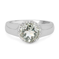1.87 Carat Genuine Green Amethyst and White Topaz .925 Sterling Silver Ring