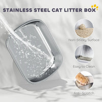 XL Stainless Steel Cat Litter Box with Lid for Big Cats, Enclosed Cat Litter Box with Flip Cover, Scoop