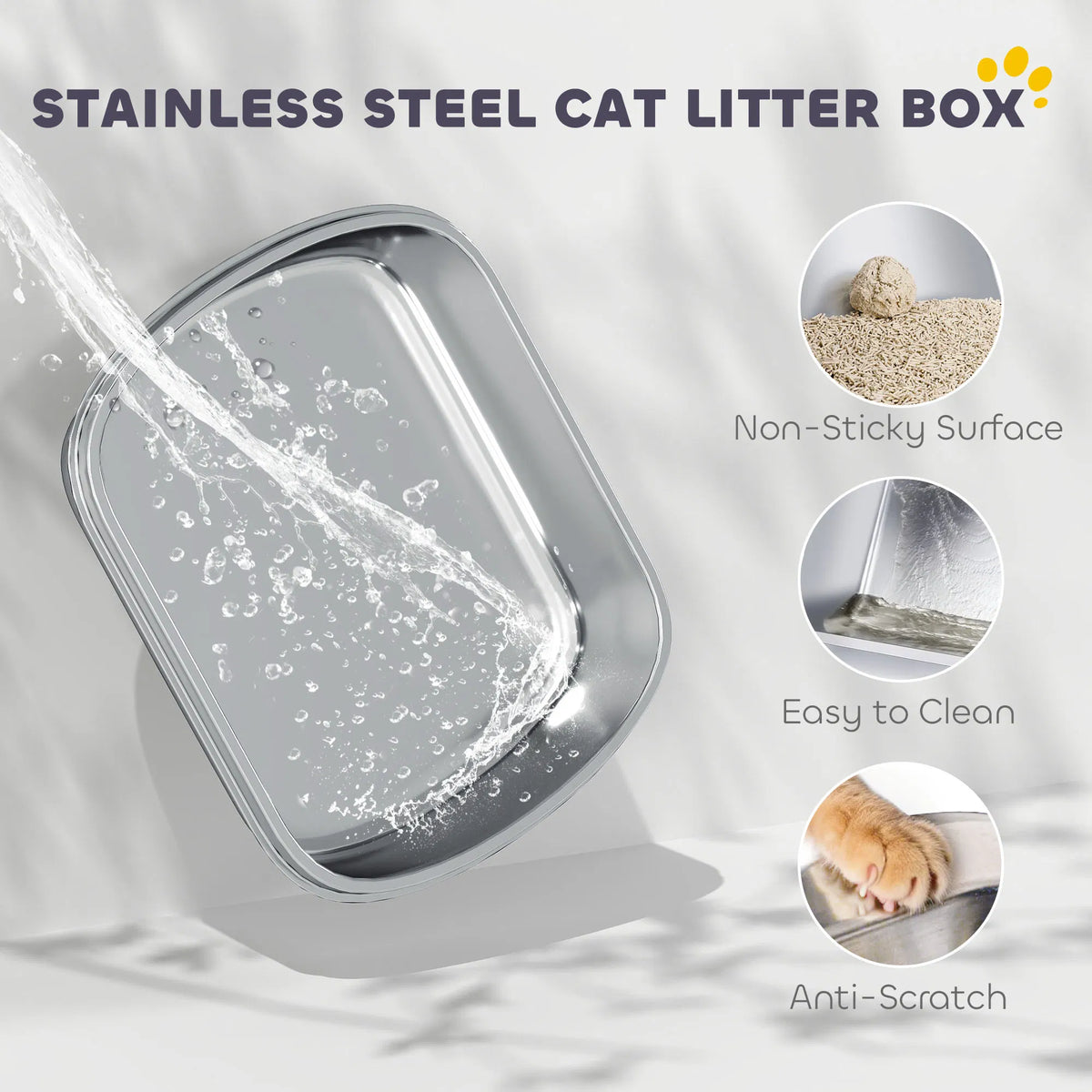 XL Stainless Steel Cat Litter Box with Lid for Big Cats, Enclosed Cat Litter Box with Flip Cover, Scoop