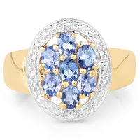 14K Yellow Gold Plated 1.19 Carat Genuine Tanzanite .925 Sterling Silver Ring