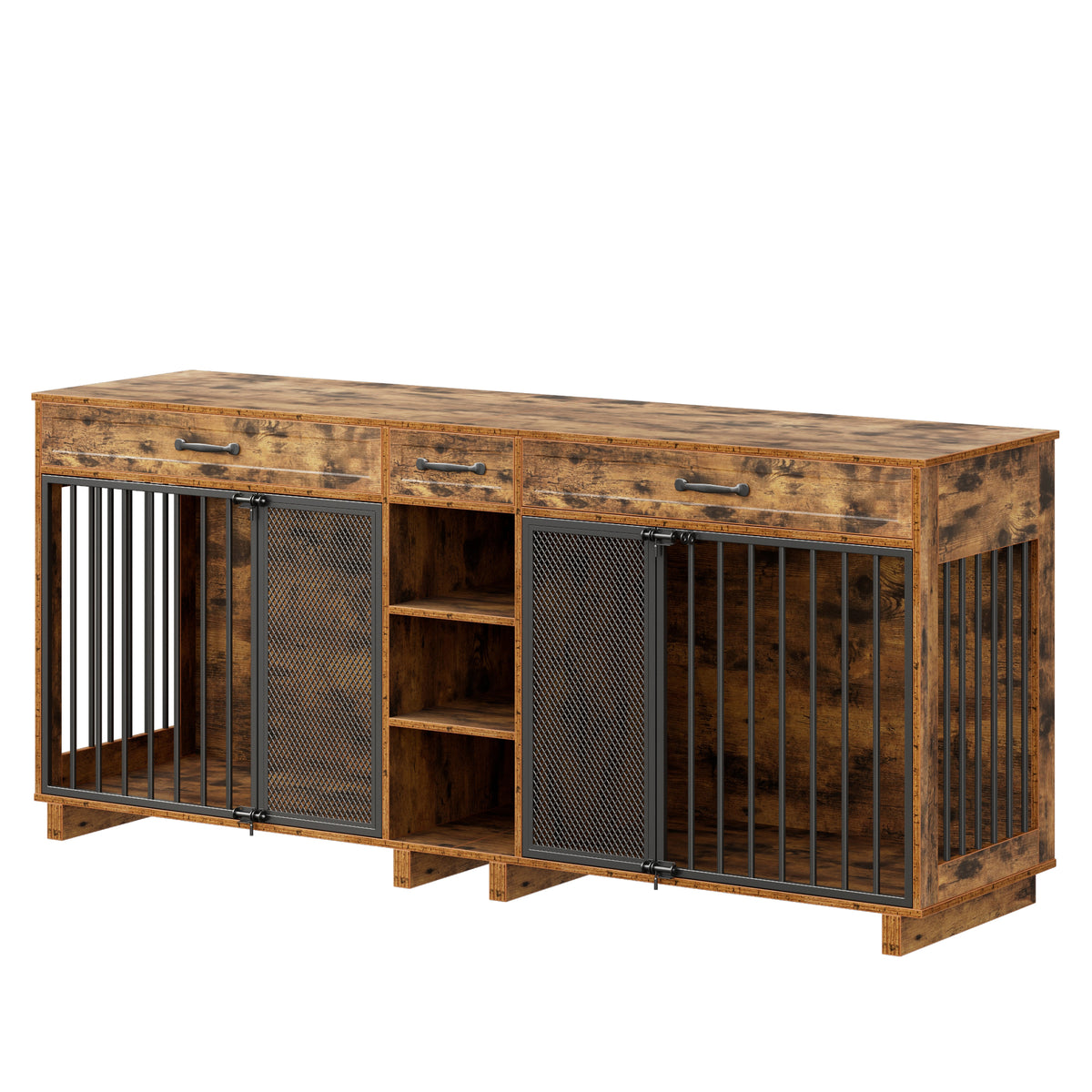 Large Wooden Dog Crate Furniture, Multi-Functional Pet Cage Cabinet with Storage