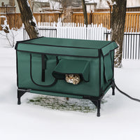 Waterproof Heated Cat House Outdoor Weatherproof Insulated Kitty Shelter Feral Cat Heating Bed with Heating Pad Anti-Che