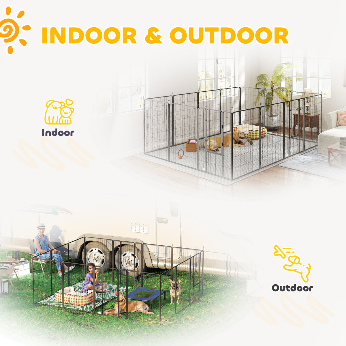 Dog Playpen for Indoor Outdoor, 24 Panels 44.5" H Puppy Playpen with Lockable Door, DIY Shape Pet Exercise Fence, Black