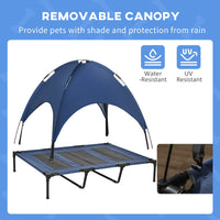 Elevated Cooling Pet Bed Portable Raised Dog Cot with Canopy for XL Sized Dogs, Dark Blue