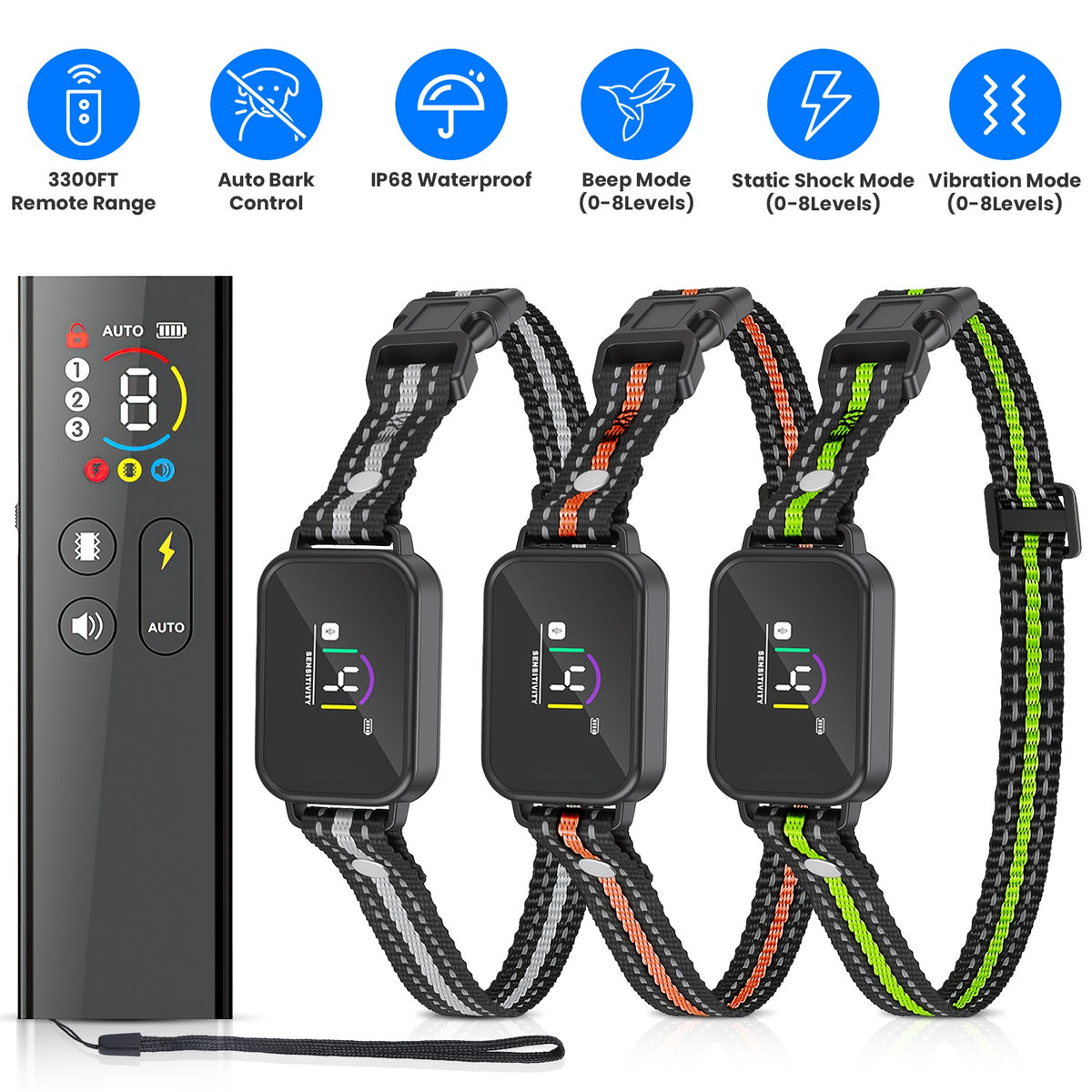 1Pc 2 In 1 Dog Shock And Bark Collar Dog Training Collar With Remote Rechargeable IP68 Waterproof With 3 Channels For Me