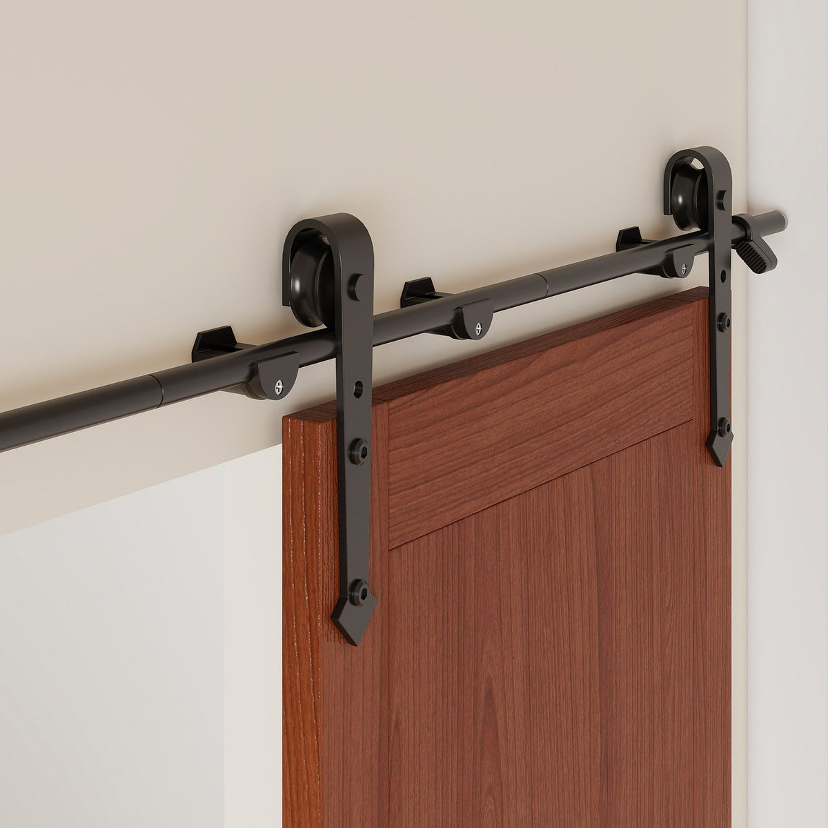 6FT Barn Door Hardware Kit Heavy Duty Sliding Door Track Kit With Floor Guide For Interior Exterior Fit 30-32in Wide Pan